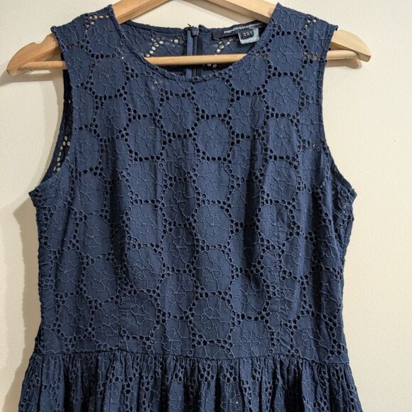 French Connection fit and flare cotton Embroidered Eyelet navy midi dres… - Picture 3 of 16